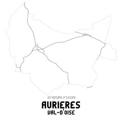 AURIERES Val-d'Oise. Minimalistic street map with black and white lines.