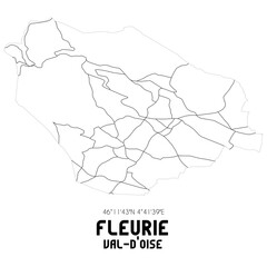 FLEURIE Val-d'Oise. Minimalistic street map with black and white lines.