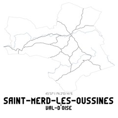 SAINT-MERD-LES-OUSSINES Val-d'Oise. Minimalistic street map with black and white lines.