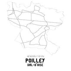 POILLEY Val-d'Oise. Minimalistic street map with black and white lines.