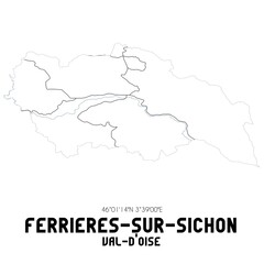 FERRIERES-SUR-SICHON Val-d'Oise. Minimalistic street map with black and white lines.