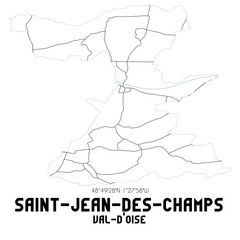SAINT-JEAN-DES-CHAMPS Val-d'Oise. Minimalistic street map with black and white lines.
