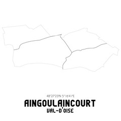 AINGOULAINCOURT Val-d'Oise. Minimalistic street map with black and white lines.