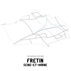 FRETIN Seine-et-Marne. Minimalistic street map with black and white lines.