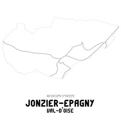 JONZIER-EPAGNY Val-d'Oise. Minimalistic street map with black and white lines.