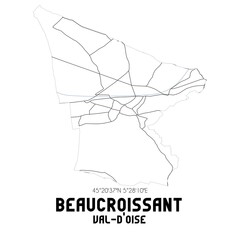 BEAUCROISSANT Val-d'Oise. Minimalistic street map with black and white lines.
