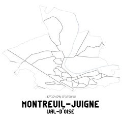 MONTREUIL-JUIGNE Val-d'Oise. Minimalistic street map with black and white lines.