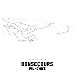 BONSECOURS Val-d'Oise. Minimalistic street map with black and white lines.