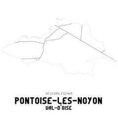 PONTOISE-LES-NOYON Val-d'Oise. Minimalistic street map with black and white lines.