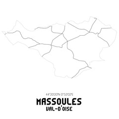 MASSOULES Val-d'Oise. Minimalistic street map with black and white lines.