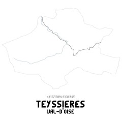 TEYSSIERES Val-d'Oise. Minimalistic street map with black and white lines.