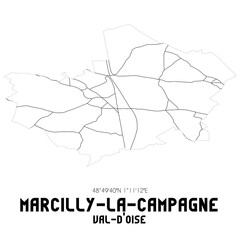 MARCILLY-LA-CAMPAGNE Val-d'Oise. Minimalistic street map with black and white lines.