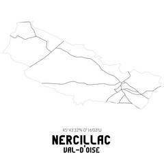 NERCILLAC Val-d'Oise. Minimalistic street map with black and white lines.