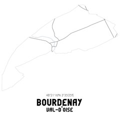 BOURDENAY Val-d'Oise. Minimalistic street map with black and white lines.