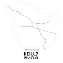 VEILLY Val-d'Oise. Minimalistic street map with black and white lines.