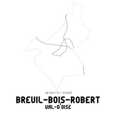 BREUIL-BOIS-ROBERT Val-d'Oise. Minimalistic street map with black and white lines.