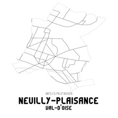NEUILLY-PLAISANCE Val-d'Oise. Minimalistic street map with black and white lines.