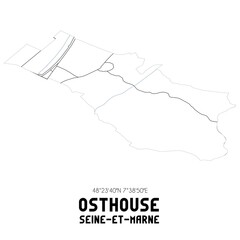 OSTHOUSE Seine-et-Marne. Minimalistic street map with black and white lines.