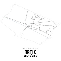 ARTIX Val-d'Oise. Minimalistic street map with black and white lines.