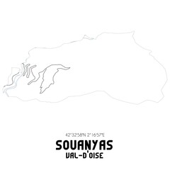 SOUANYAS Val-d'Oise. Minimalistic street map with black and white lines.