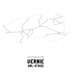 VERNIE Val-d'Oise. Minimalistic street map with black and white lines.