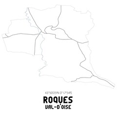ROQUES Val-d'Oise. Minimalistic street map with black and white lines.