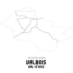 VALBOIS Val-d'Oise. Minimalistic street map with black and white lines.