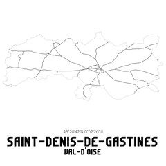SAINT-DENIS-DE-GASTINES Val-d'Oise. Minimalistic street map with black and white lines.