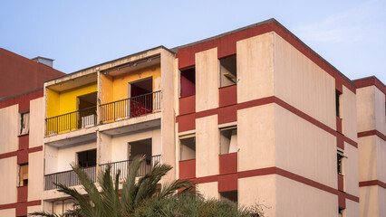 block of abandoned buildings, in poor condition and half demolished.Tenerife, Canary Islands, Spain.