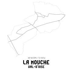 LA MOUCHE Val-d'Oise. Minimalistic street map with black and white lines.