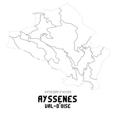 AYSSENES Val-d'Oise. Minimalistic street map with black and white lines.