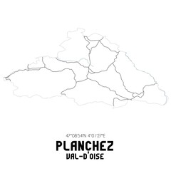 PLANCHEZ Val-d'Oise. Minimalistic street map with black and white lines.