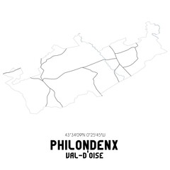 PHILONDENX Val-d'Oise. Minimalistic street map with black and white lines.