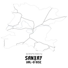 SANXAY Val-d'Oise. Minimalistic street map with black and white lines.