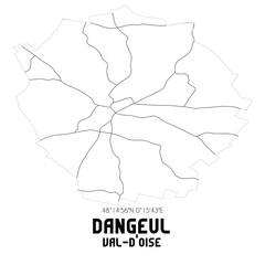 DANGEUL Val-d'Oise. Minimalistic street map with black and white lines.