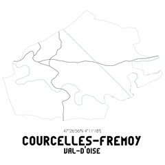 COURCELLES-FREMOY Val-d'Oise. Minimalistic street map with black and white lines.