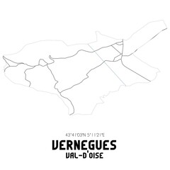 VERNEGUES Val-d'Oise. Minimalistic street map with black and white lines.