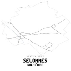 SELOMMES Val-d'Oise. Minimalistic street map with black and white lines.