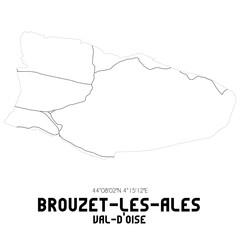 BROUZET-LES-ALES Val-d'Oise. Minimalistic street map with black and white lines.