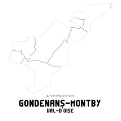GONDENANS-MONTBY Val-d'Oise. Minimalistic street map with black and white lines.