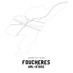 FOUCHERES Val-d'Oise. Minimalistic street map with black and white lines.