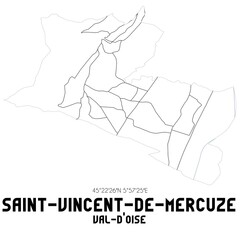 SAINT-VINCENT-DE-MERCUZE Val-d'Oise. Minimalistic street map with black and white lines.