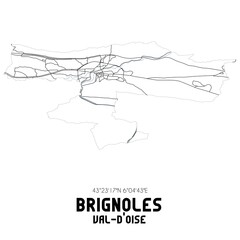 BRIGNOLES Val-d'Oise. Minimalistic street map with black and white lines.