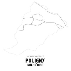 POLIGNY Val-d'Oise. Minimalistic street map with black and white lines.