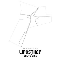Fototapeta na wymiar LIPOSTHEY Val-d'Oise. Minimalistic street map with black and white lines.