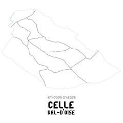 CELLE Val-d'Oise. Minimalistic street map with black and white lines.