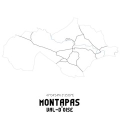 MONTAPAS Val-d'Oise. Minimalistic street map with black and white lines.