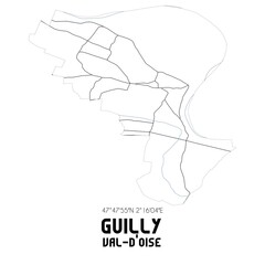 GUILLY Val-d'Oise. Minimalistic street map with black and white lines.