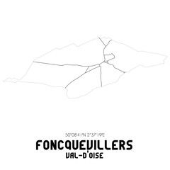 FONCQUEVILLERS Val-d'Oise. Minimalistic street map with black and white lines.