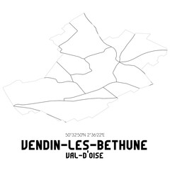 VENDIN-LES-BETHUNE Val-d'Oise. Minimalistic street map with black and white lines.